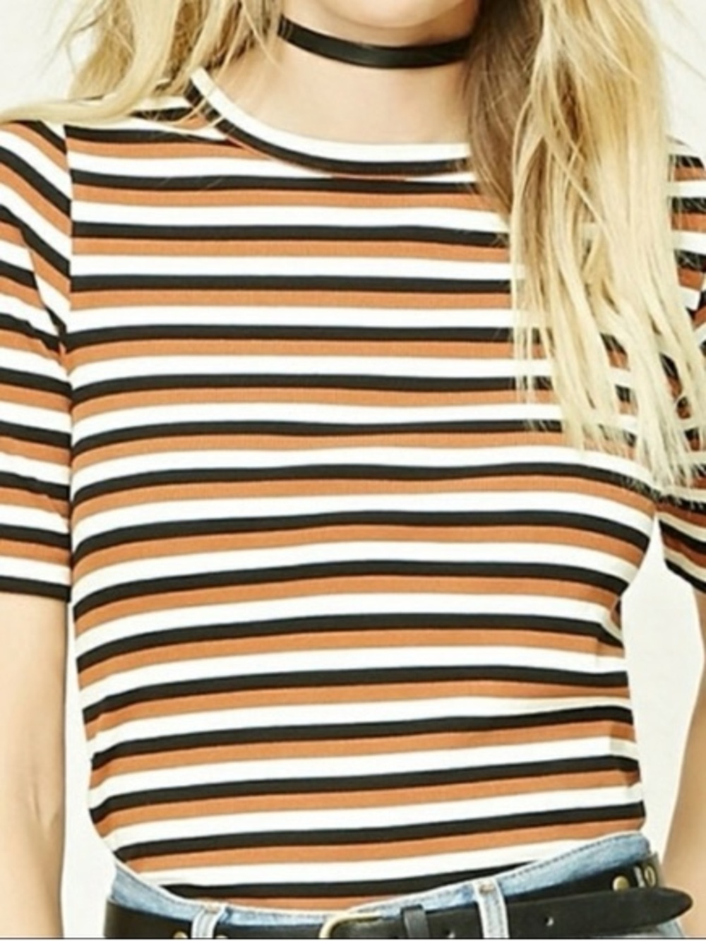 Forever 21 Striped Short Sleeve Tee in Black, White & Brown